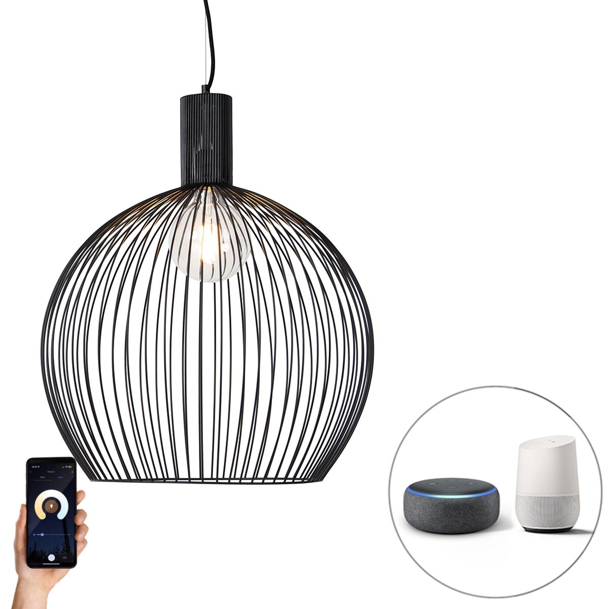Smart ronde hanglamp zwart 50 cm incl. Wifi G95 - Dos