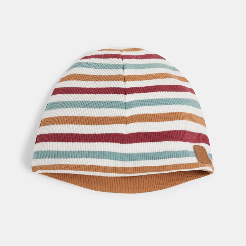 Bonnet réversible maille tricot rayé marron bébé garçon Marron