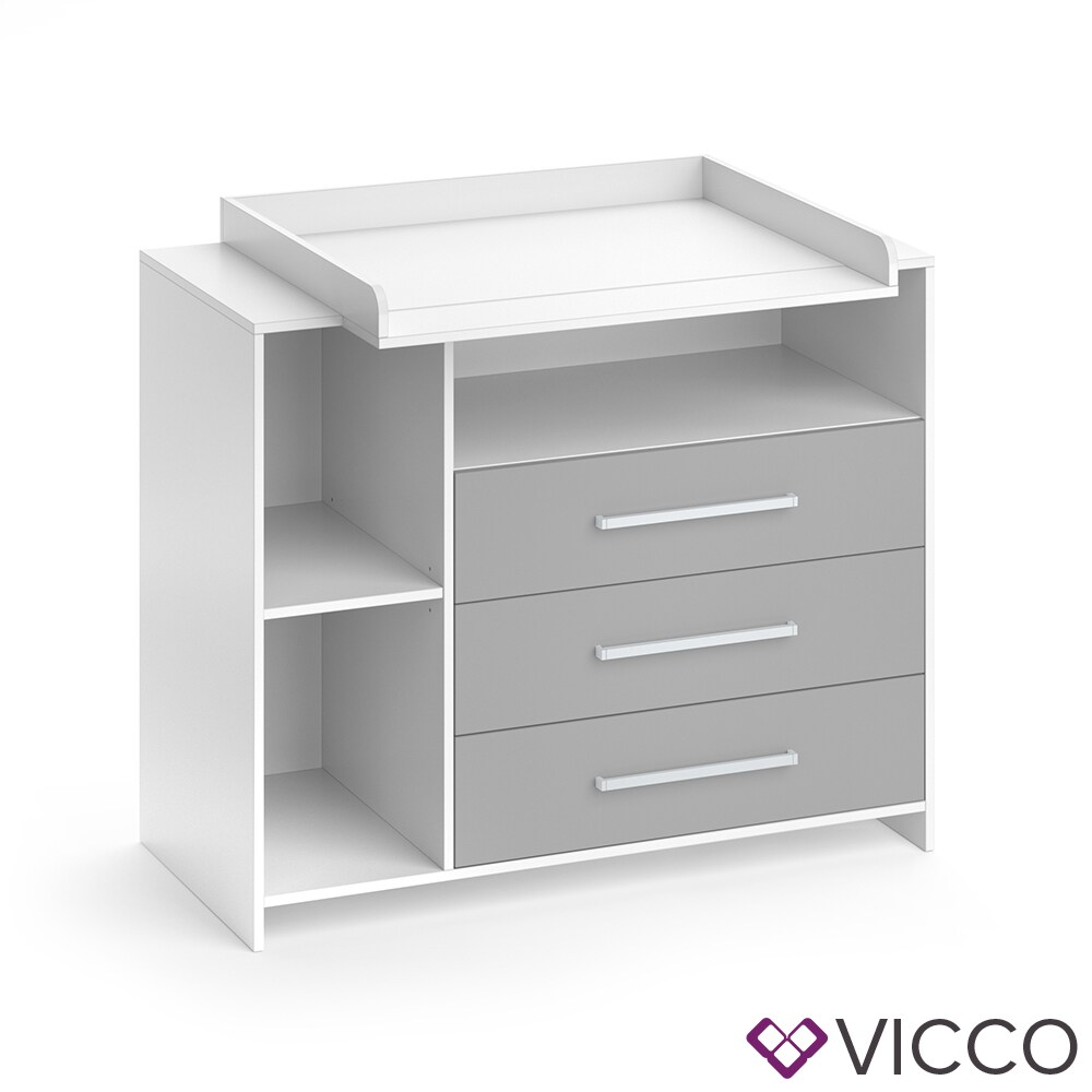 VICCO Wickelkommode OSKAR weiß grau Wickelregal Babymöbel Kommode Wickeltisch