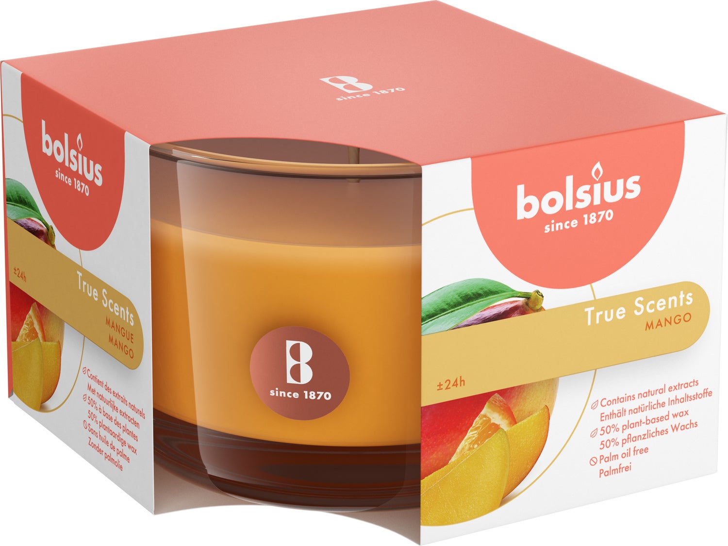 Bolsius geurkaars True Scents Mango geel 24 uur D 9,2 H 6,6 cm