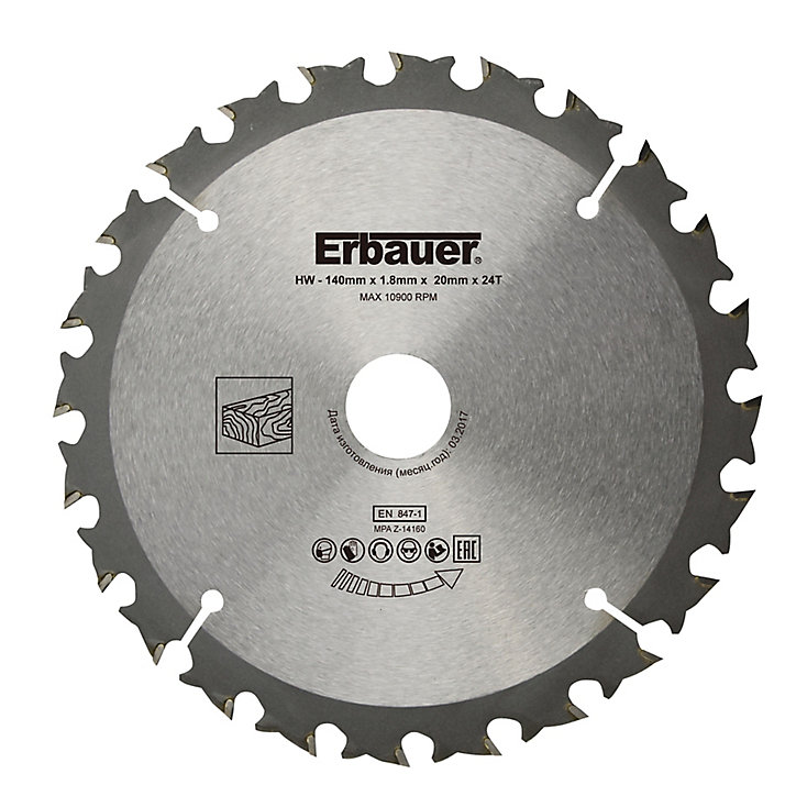 Lame de scie circulaire Bois Erbauer Ø140 x20 coupe grossière 24 dents