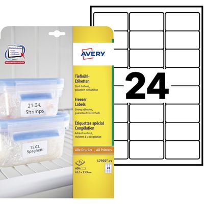 Avery - 25 Étiquettes de congélation blanches - 63,5 x 33,9 mm