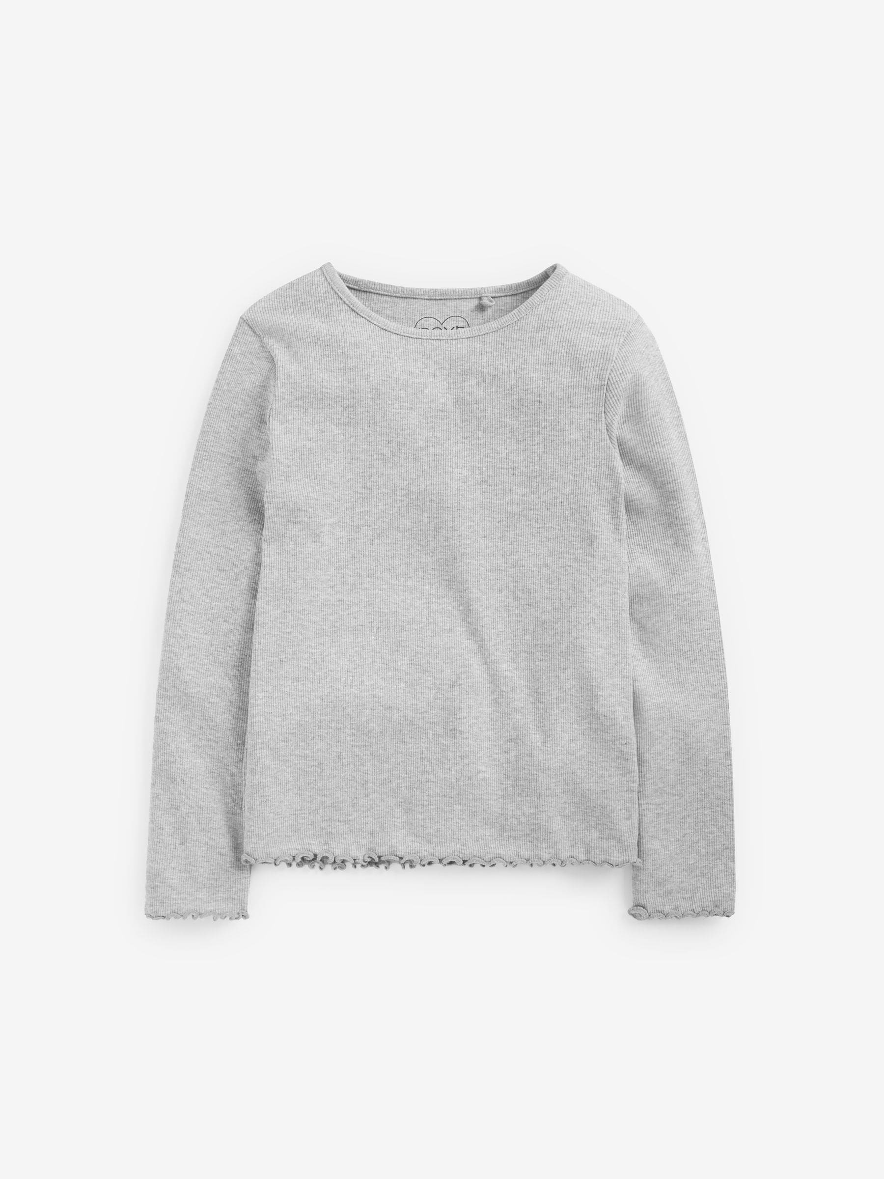 Grijs - Geribbeld T-shirt met lange mouwen en katoengehalte (3 mnd-7 jr)
