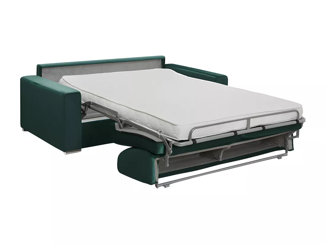 Canapé 2 places convertible express en velours vert sapin - Couchage 120 cm - Matelas 14 cm CALIFE