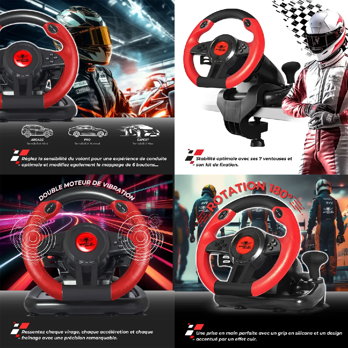 Spirit of Gamers RACE WHEEL PRO 1 - Noir/Rouge