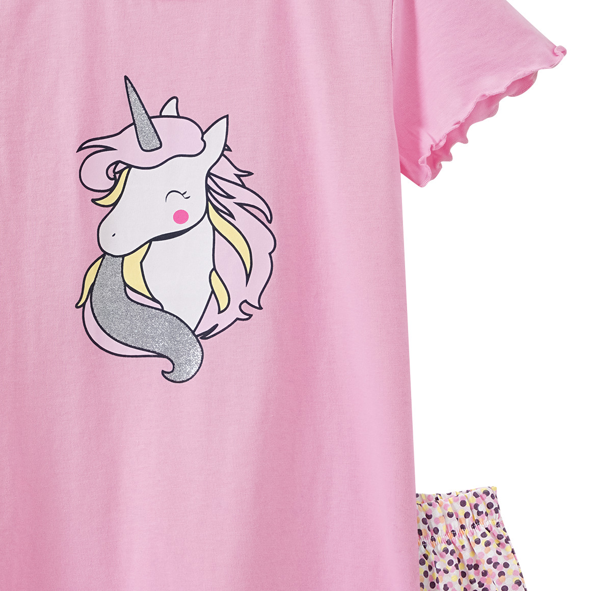Yigga Mädchen Shorty mit Einhorn-Motiv rosa / gelb / dunkellila
