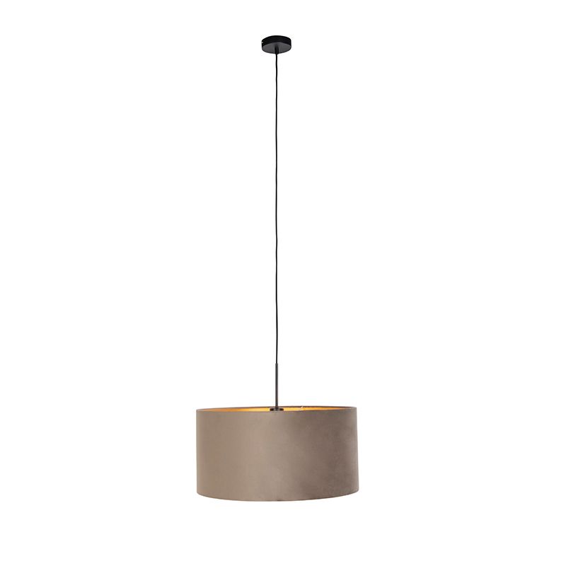 Hanglamp met velours kap taupe met goud 50 cm - Combi
