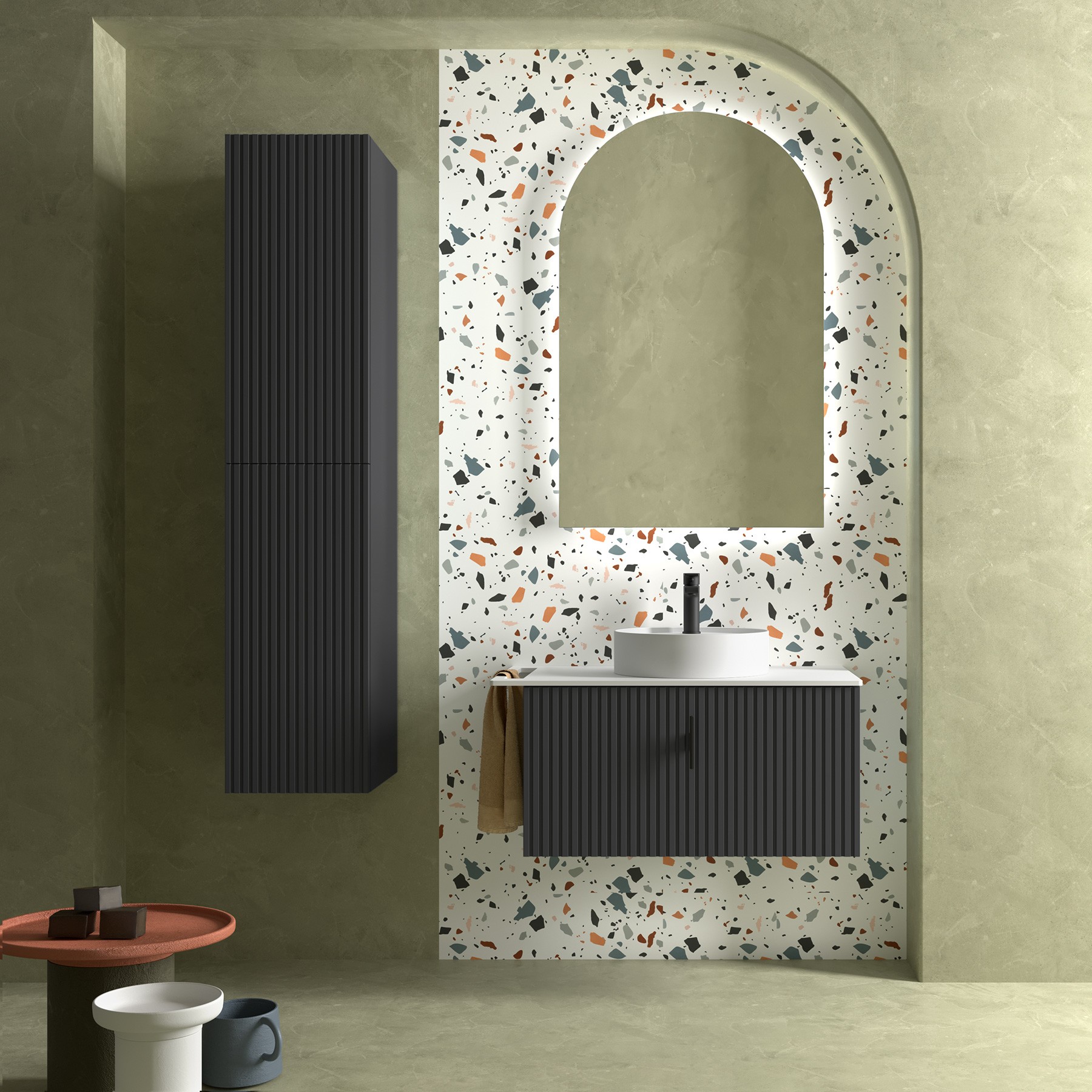 Muebles Raya onderkast ribbelfront 80cm met 1 softclose lade en binnenlade antraciet mat
