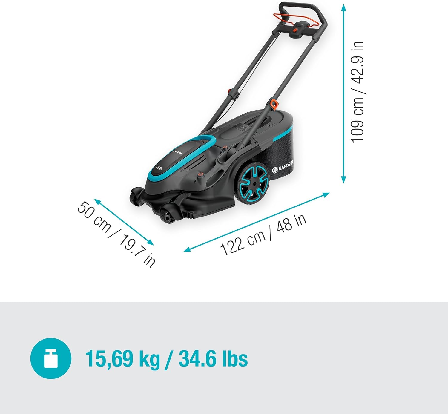 Gardena PowerMax Duo 46/36V Solo Akku-Rasenmäher, DuoBlade-Technologie, 46 cm Schnittbreite, Power for All-kompatibel, ergonomisches Design (14646-55)