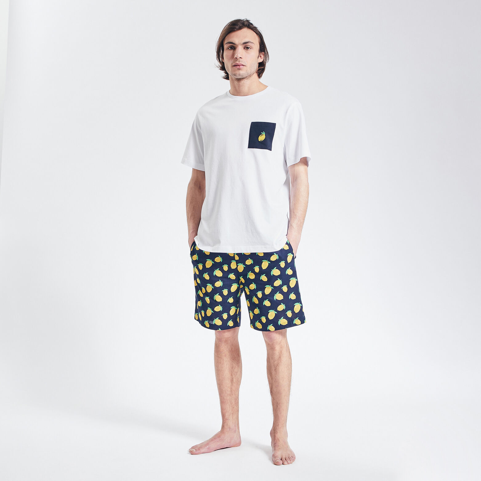 Tee shirt de pyjama avec poche poitirine fantaisie Blanc