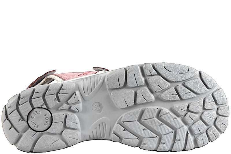 RESERVED SANDAL I ROSA NUBUCK OG GRÅ TEKSTIL