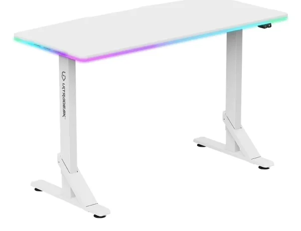 ULTRADESK IRON Hvidt spillebord, 132,5x60,5 cm, 71-81 cm, mekanisk justerbar højde