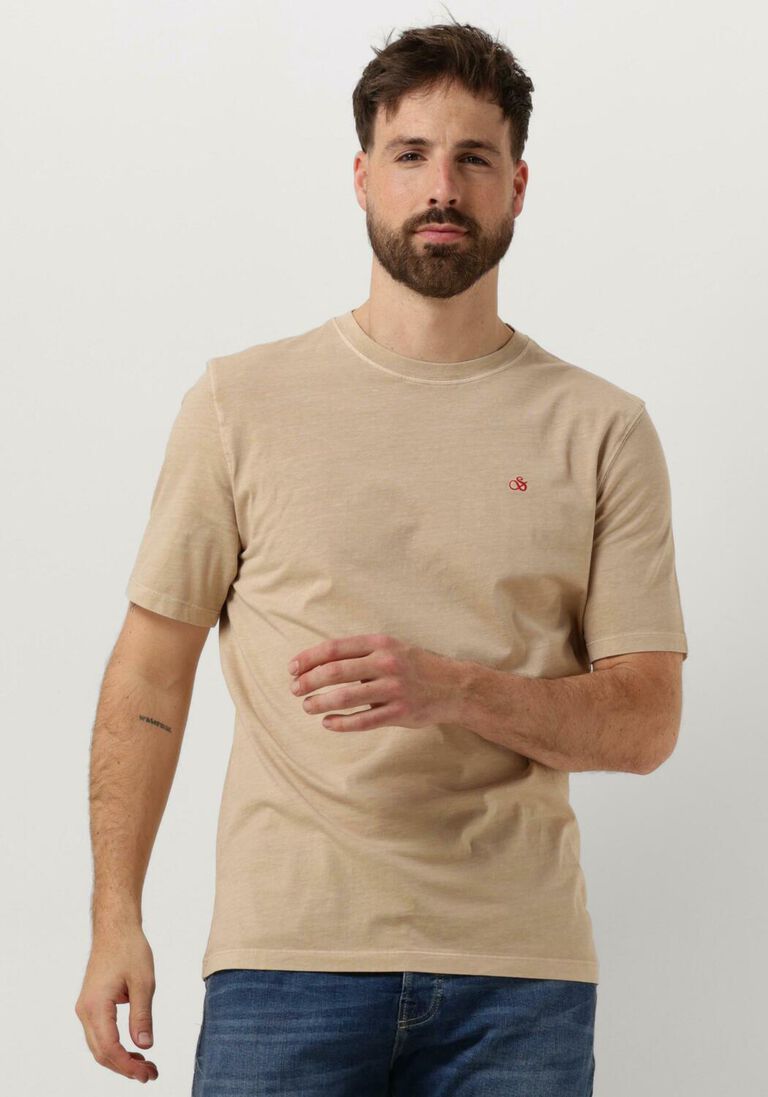 SCOTCH & SODA beige scotch & soda t-shirt garment dye logo crew t-shirt