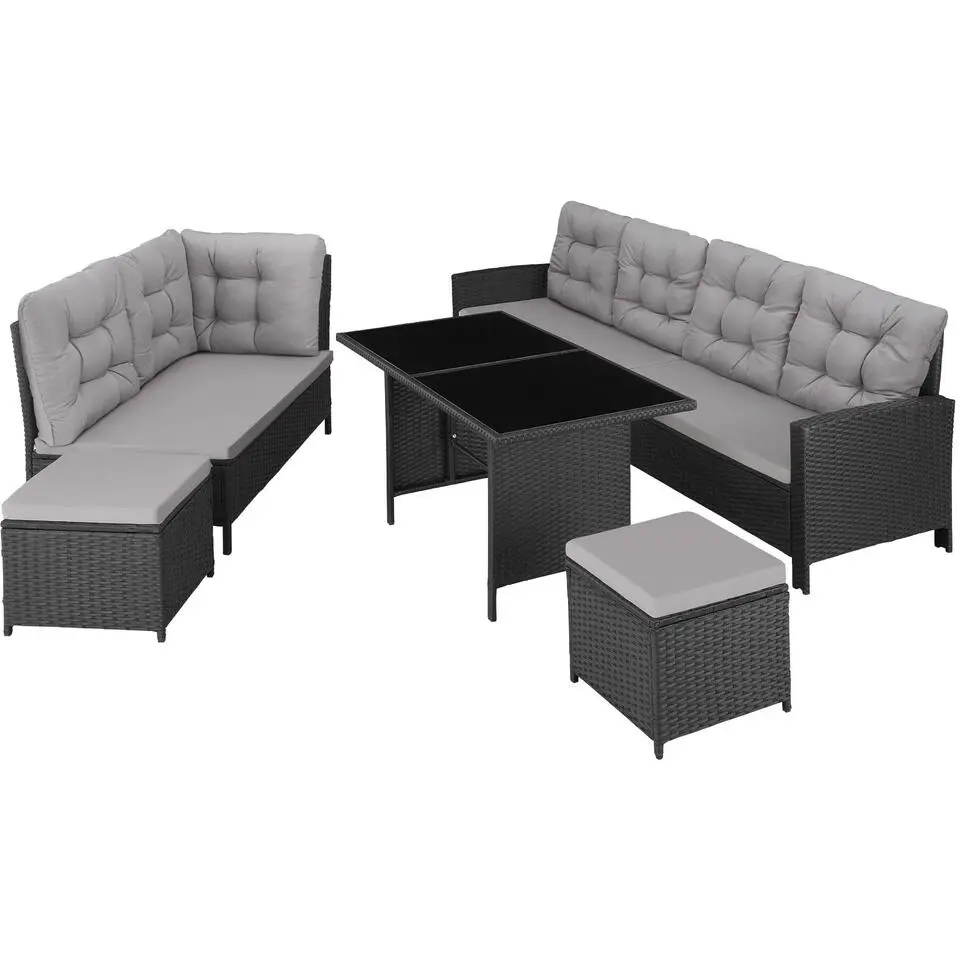 tectake - loungeset Barletta - wicker - zwart/grijs