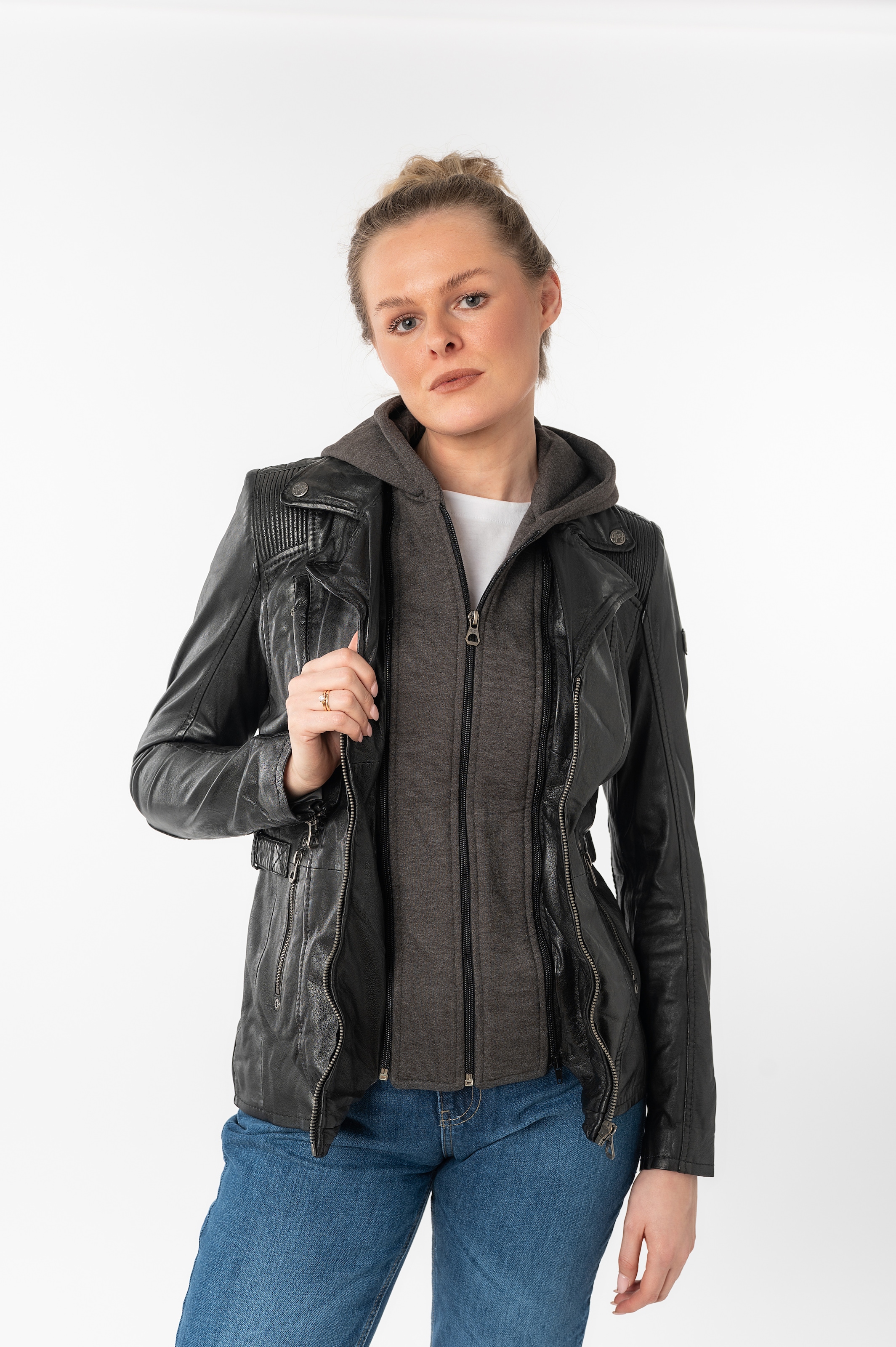 Mauritius Lederjacke »Adelyn« mit Kapuze 2-in-1-Lederjacke