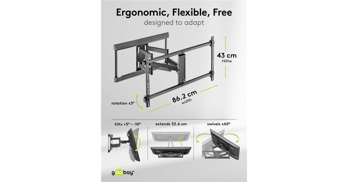 goobayTV Wall Mount Pro FULLMOTION (XL), 43 tot 90 inch wandmontage   (Zwart)