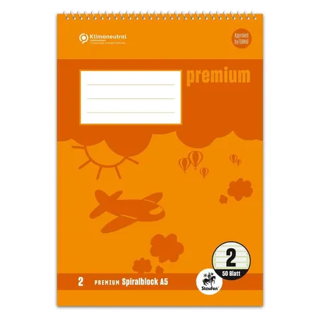 Staufen Premium Spiralblock Lin2 A5 40 Blatt 90g/qm 4/4/4mm liniert farbig