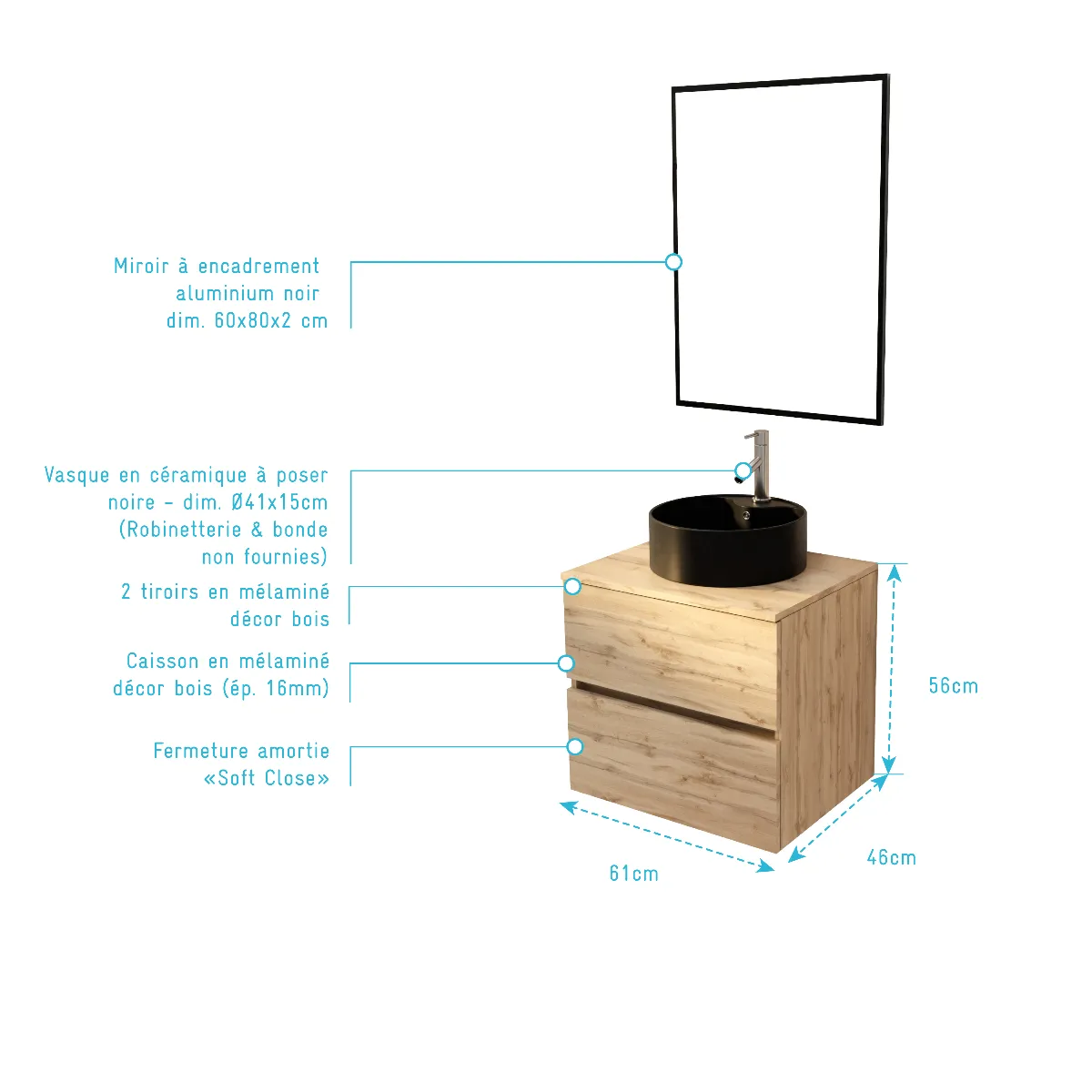AURLANE TIMBER - Meuble salle de bain 60 cm