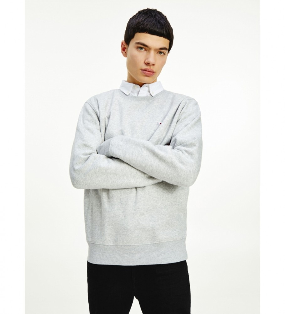 Moletom Tommy Jeans Regular Fleece com Gola Redonda, Cinza