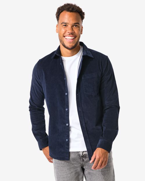 chemise en velours côtelé pour hommes bleu