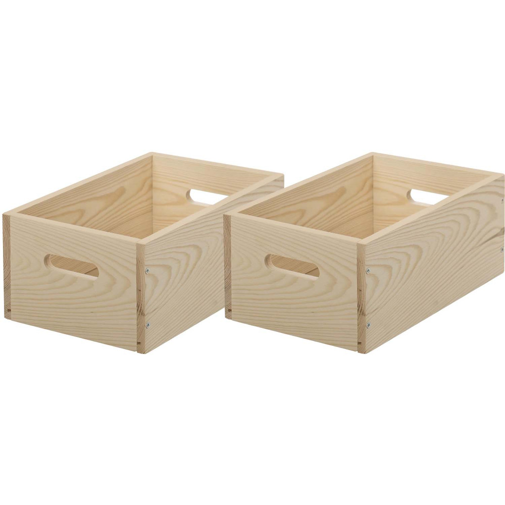 Caisse en bois brut de rangement (lot de 2)