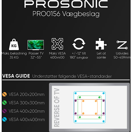 Prosonic PRO0156 drejbart TV vægbeslag til 32