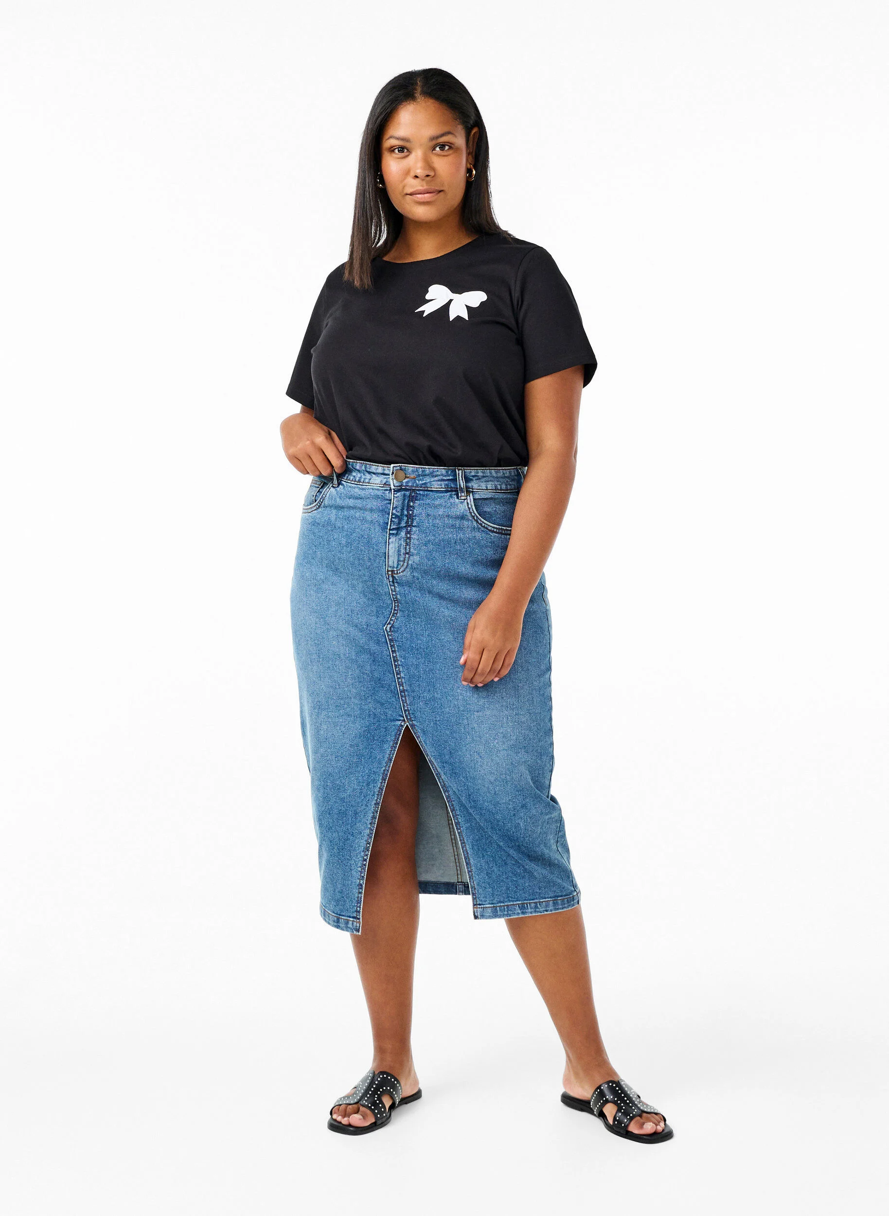Bomulds t-shirt med sløjfe