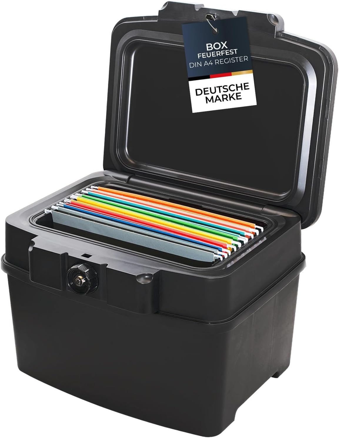 HMF 250453 Feuerfeste Wasserdichte Dokumentenbox | DIN A4 | Hängeregister | schwarz