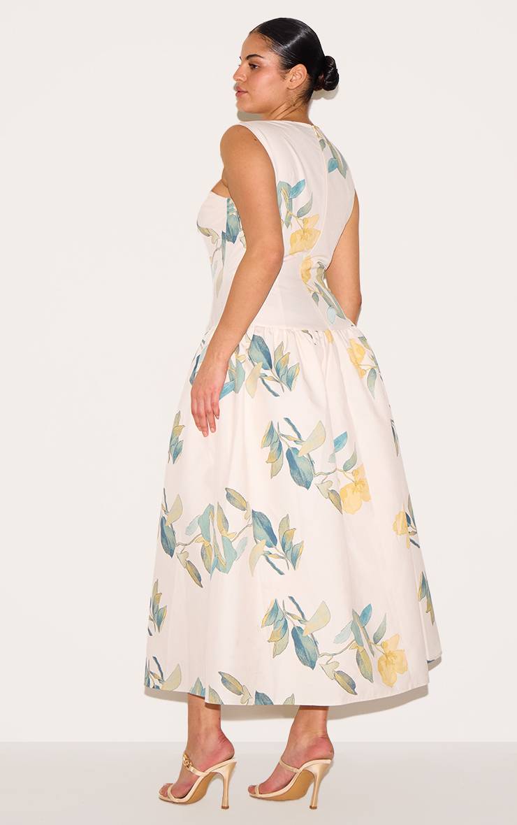Jaune Robe Midaxi Grande Taille À Taille Basse Et Imprimé Floral
