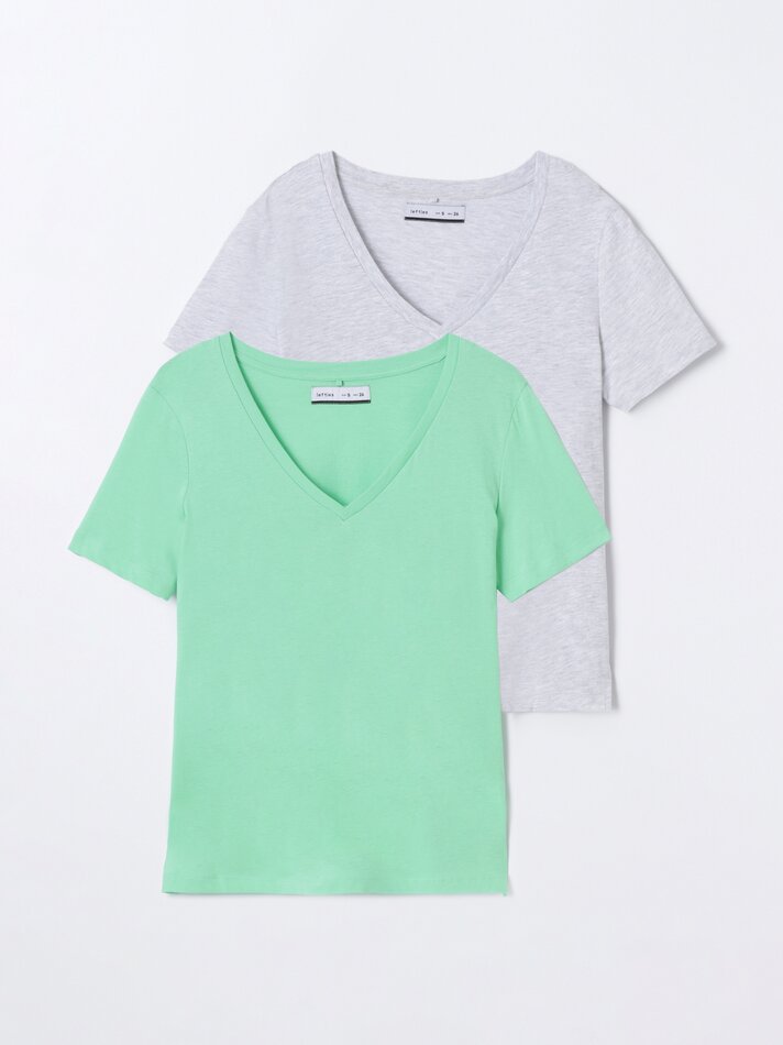 Pacote com 2 camisetas básicas com decote em V - Verde