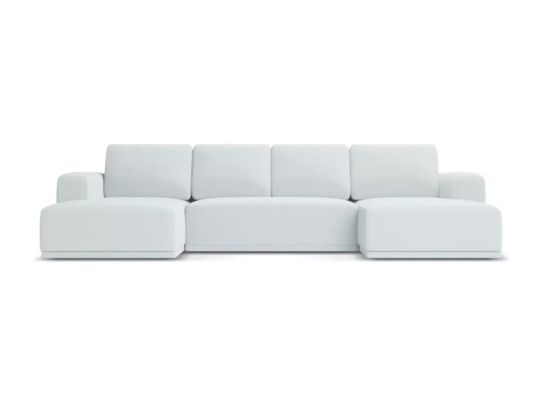 Canapé d'angle panoramique convertible en tissu chenille - bleu clair - KAILA