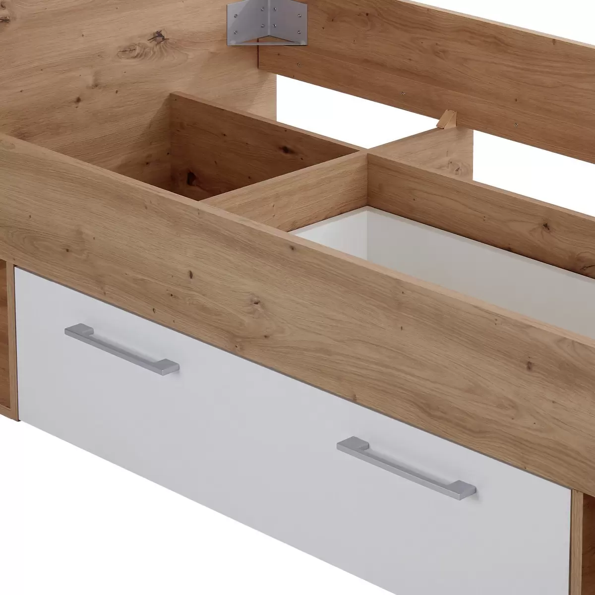 Bett Box 90x200 weiss,Eiche