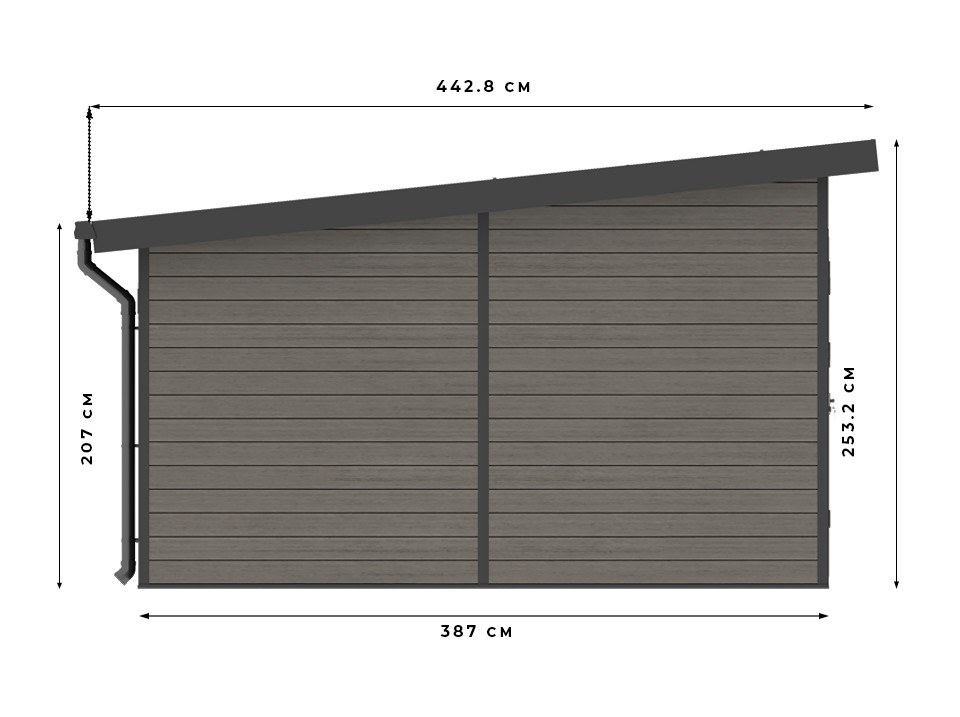 Abri bois composite sintra - 15m2 gris - epaisseur des madriers : 28mm - cabane de jardin - porte double - gouttiere