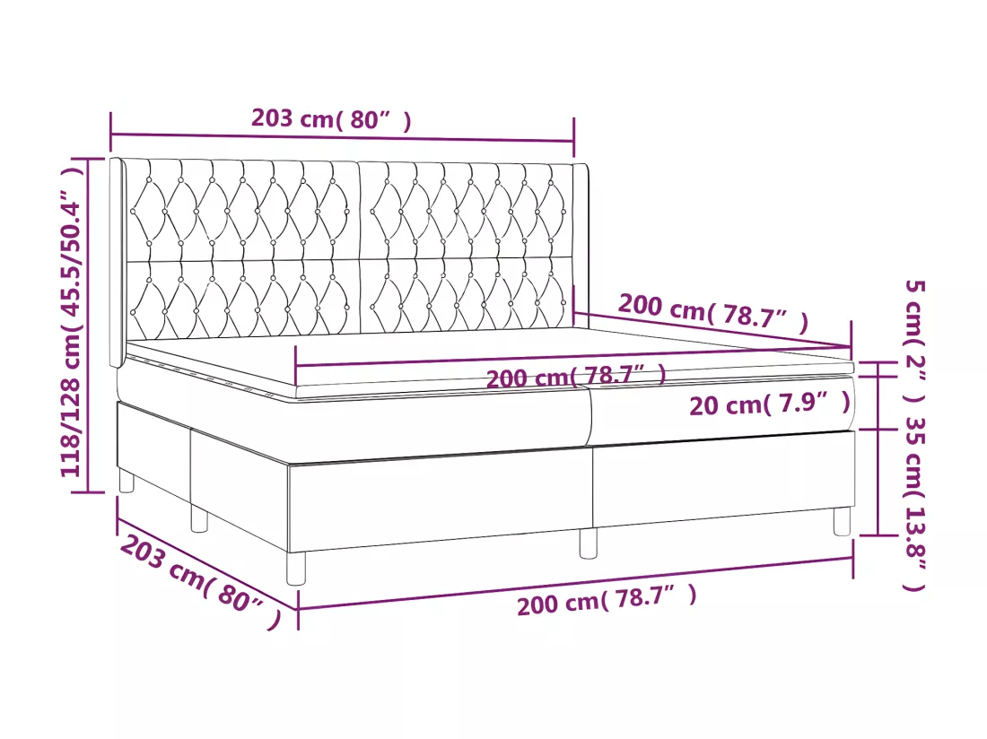 Sommier tapissier et matelas et LED Taupe 200x200 cm Tissu
