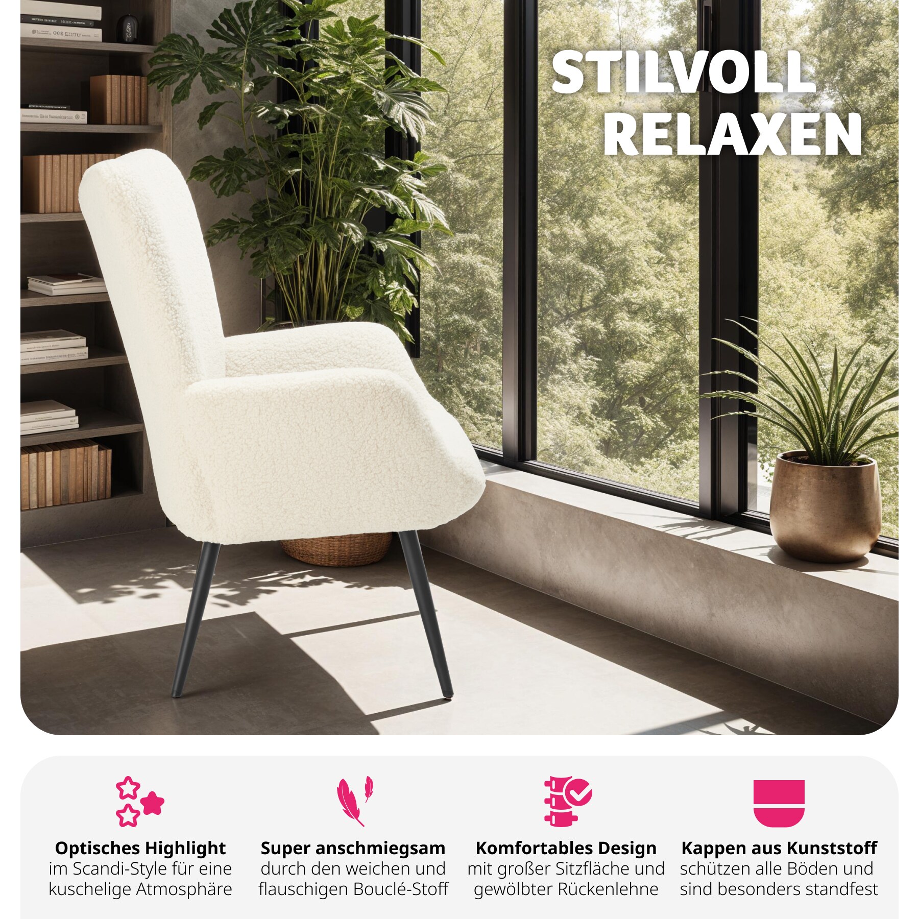 tectake® Sessel, gepolstert, runde Stahlbeine, 72 x 76 x 100,5 cm