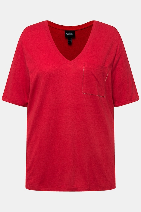 T-Shirt, Struktur, Brusttasche, V-Ausschnitt, Halbarm