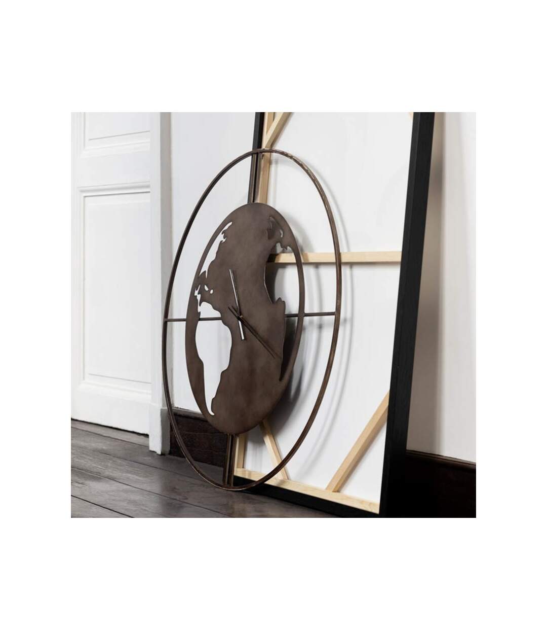 Paris Prix - Horloge Murale carte Du Monde 90cm Marron
