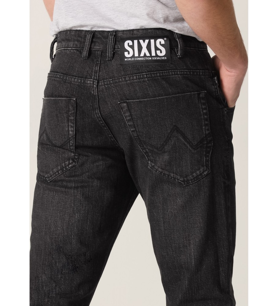 Calça jeans Six Valves de cintura média e corte slim | Cintura longa preta