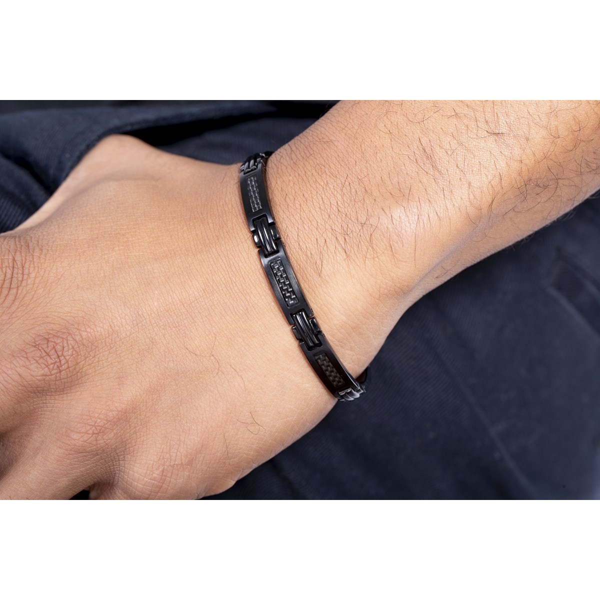 Bracelet en Acier 316L et carbone - noir brillant