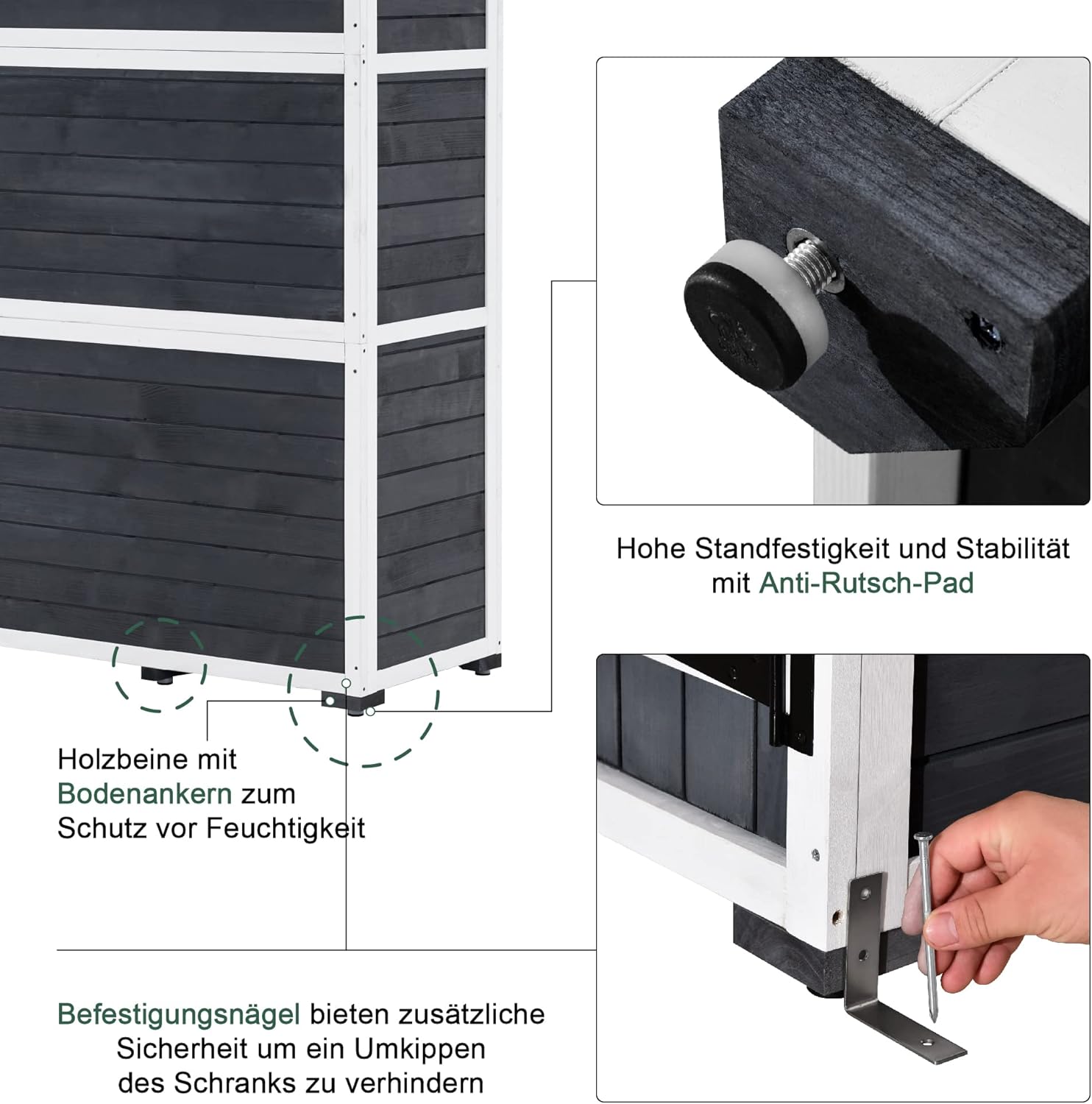 MCombo Gartenschrank Geräteschuppen Werkzeugschrank Outdoor-Schrank Gartenbox mit Satteldach aus Holz Grau/Natur 1000EY, 48 X 90 X 178 cm (Grau)