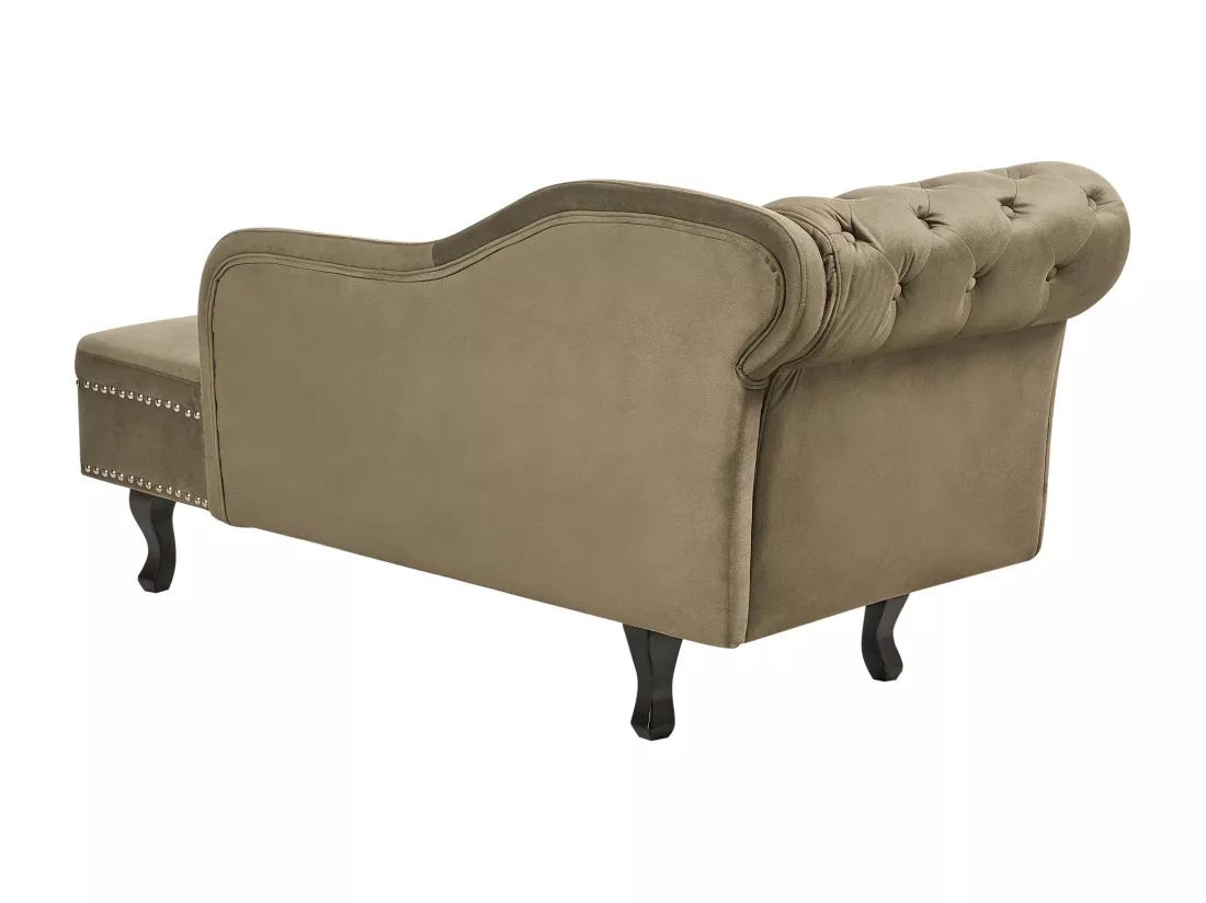 Chaise longue en velours côté droite vert olive NIMES