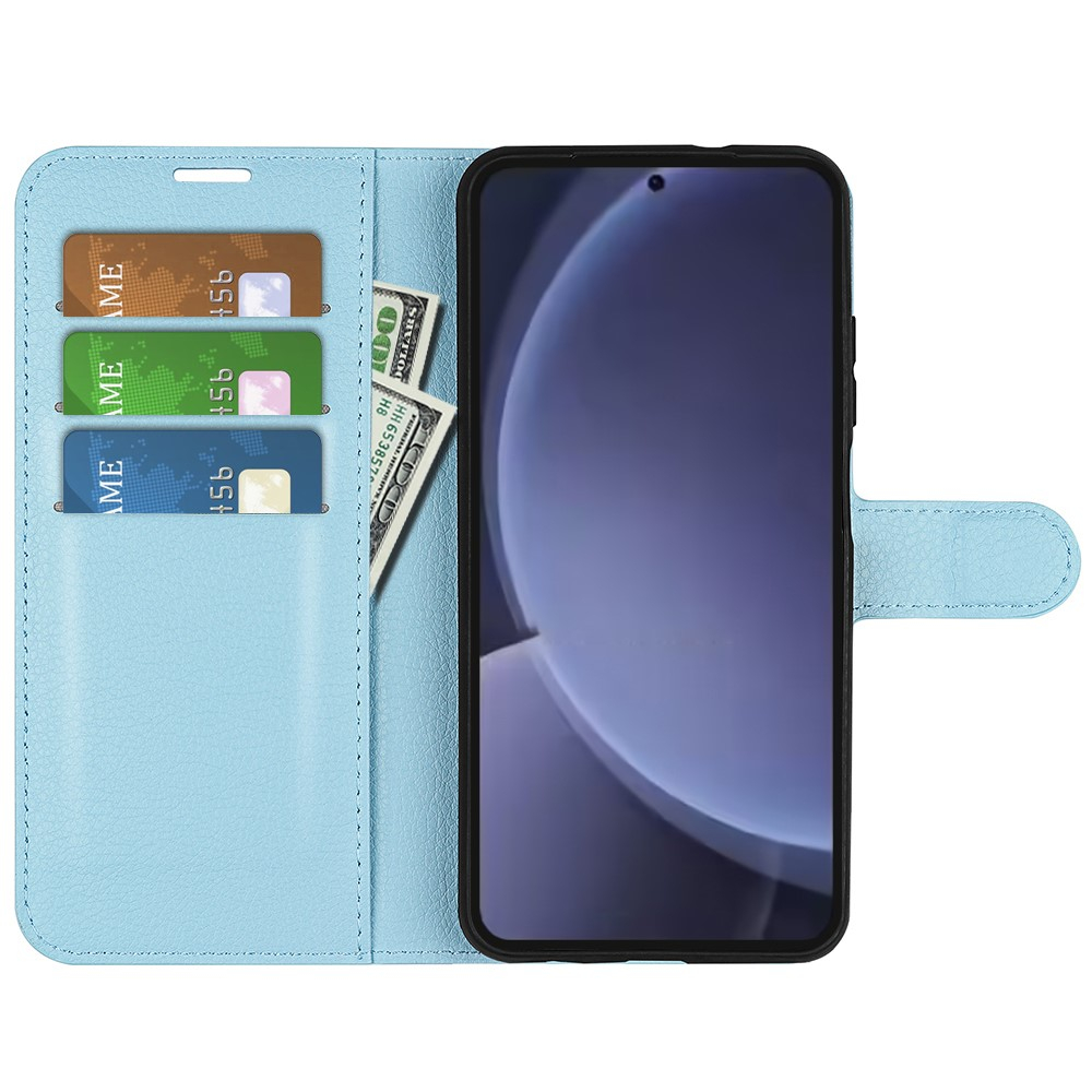 Samsung Galaxy S25  Plus Leder Tasche Flip Cover Litchi Look - Hellblau