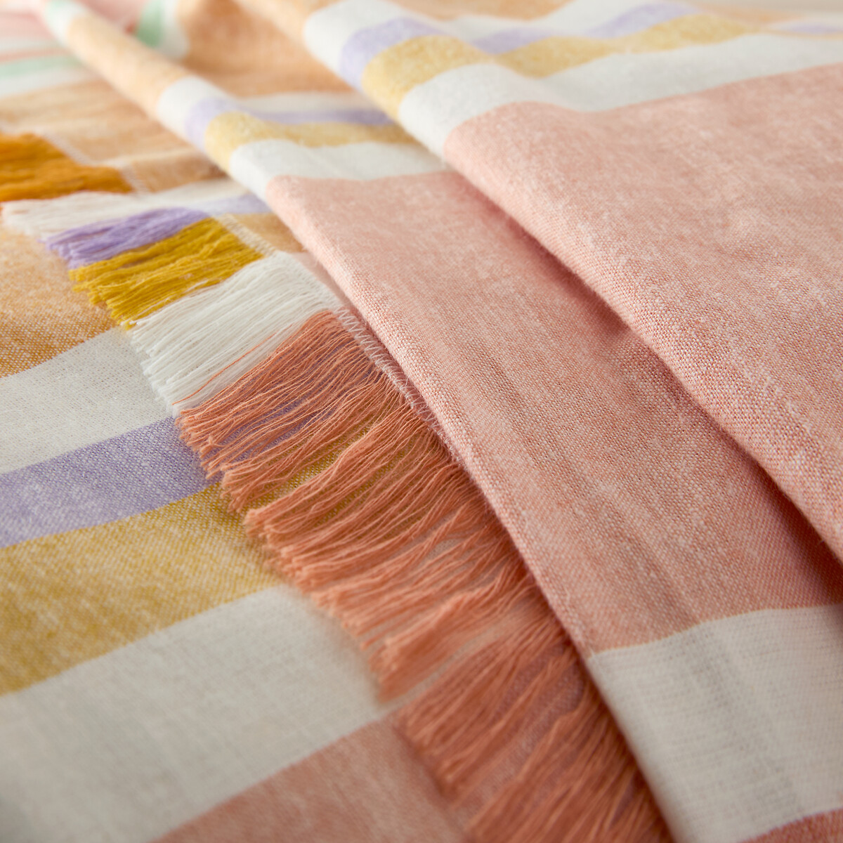 LA REDOUTE INTERIEURS<br>Colcha multicolorida com listras em linho e algodão, Maisie