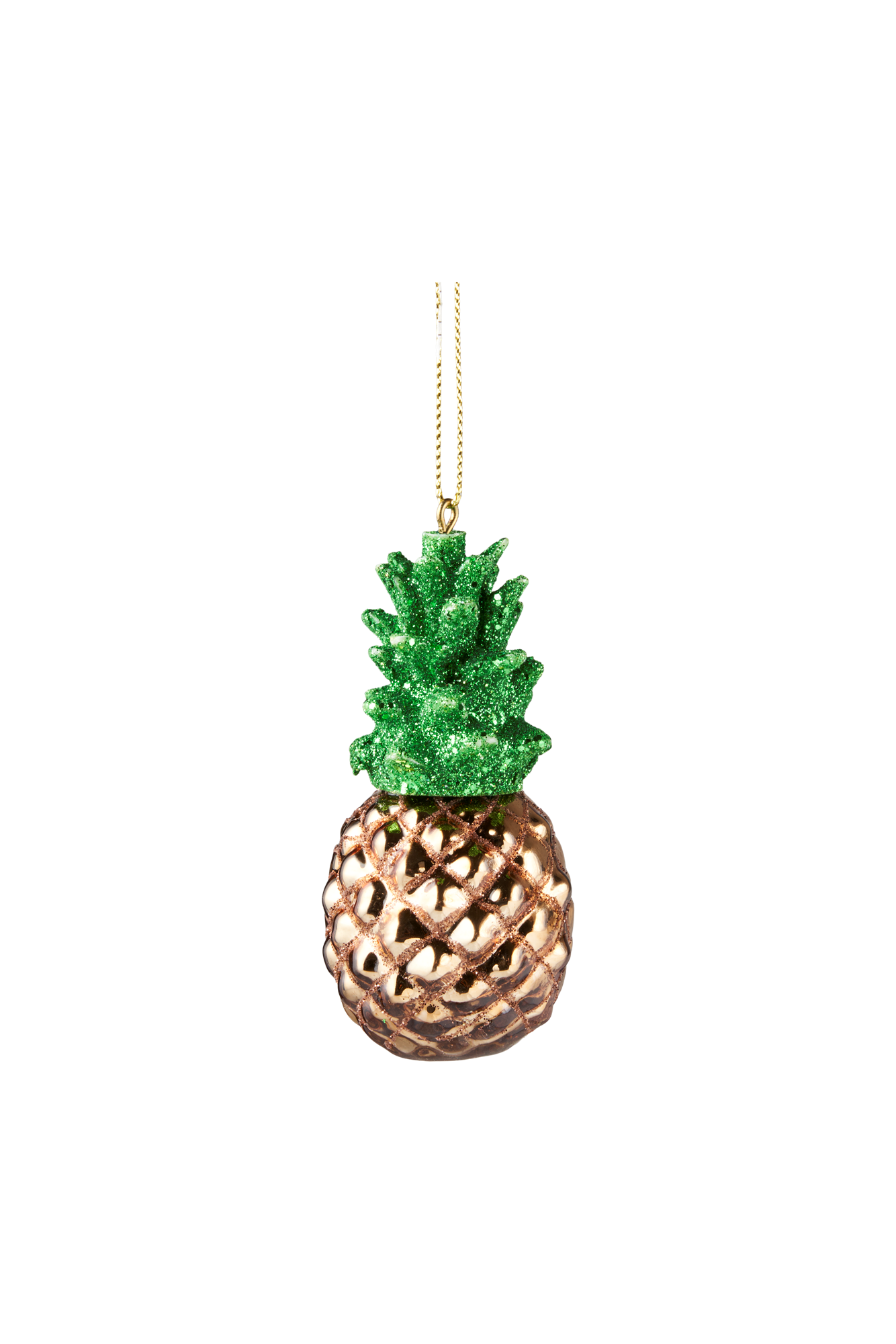 Juleophæng med ananas | Glas. 8 cm. | Gold, Dark Green