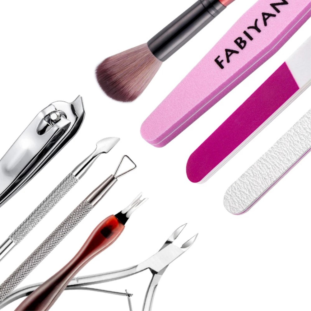 (8-tlg. Set) Pediküre Maniküre Finger Fuss Nagel Pflege-Set - Silber / Pink