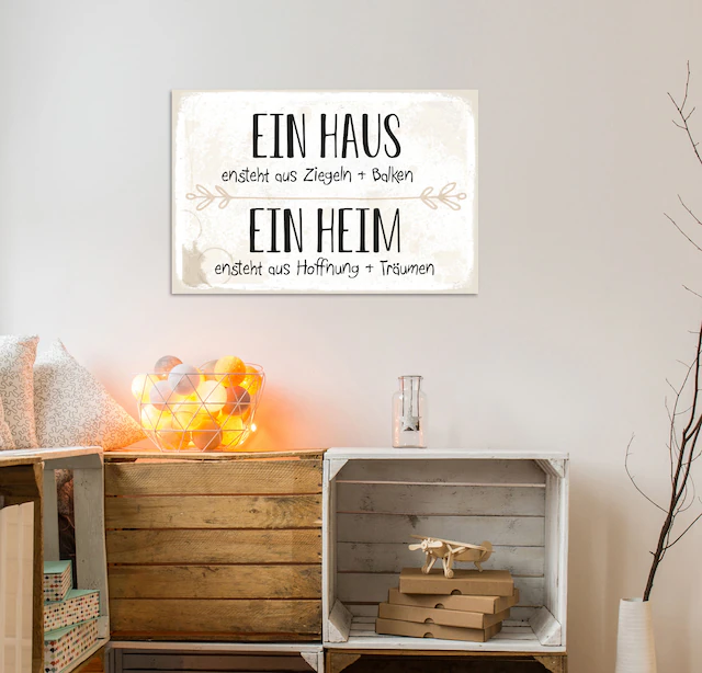 queence Metallbild »Heim« Motivationsbilder | Schriftzug | Sprüche | Sprüche & Texte 1 Stk. tlg. Stahlschild, Blechschild, Sprüche, Texte, Familie, Liebe