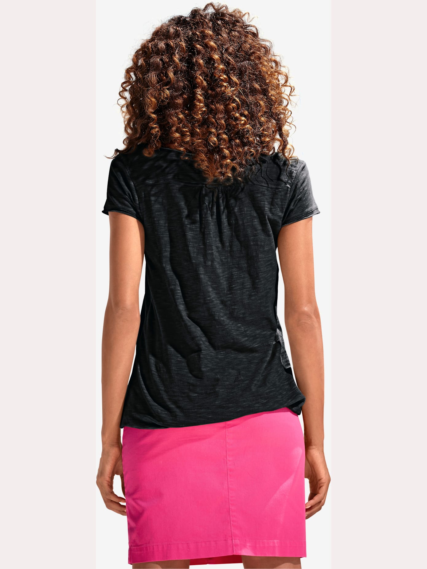 T-shirt à encolure ronde superbes détails en dentelle et boutons brillants