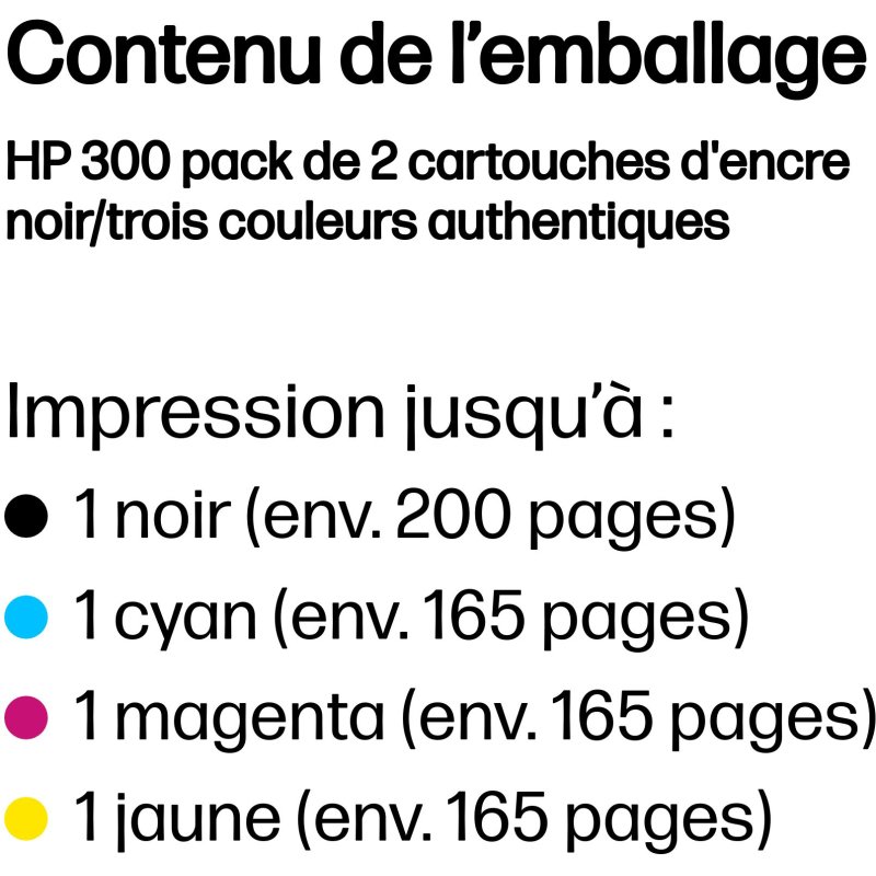 HP 300 pack de 2 cartouches d'encre noir/trois couleurs authentiques