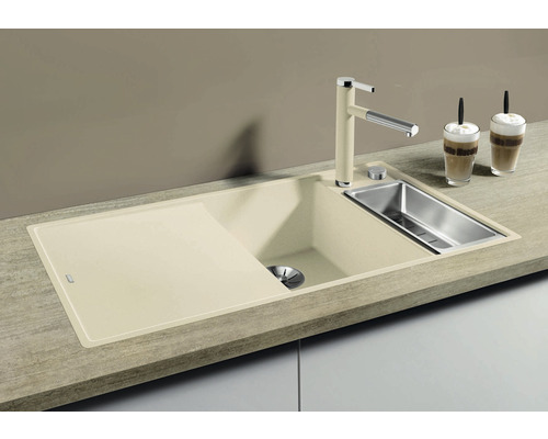 Blanco AXIA III 6 SF spoelbak, 990 x 500 mm, zwart, 525855, 1 bak, bak rechts, vlak ingebouwd, met bijbak en afdruipgedeelte