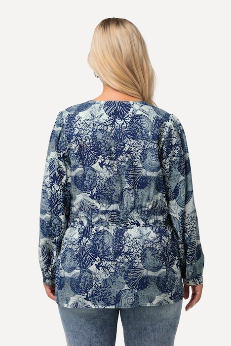 Bluse, maritimer Druck, V-Ausschnitt, Halbarm